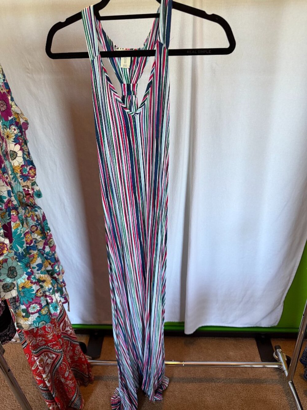 C&C CALIFORNIA Colorful Striped T-Back V-Neck Maxi Dress S